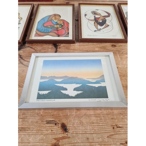 229 - Seven framed pictures to include four Daphne Odjig prints, Jill Coleman Amish no. 363 limited editio... 