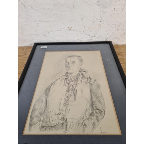 237 - A framed military pencil portrait - approx. 42m high x 34cm wide