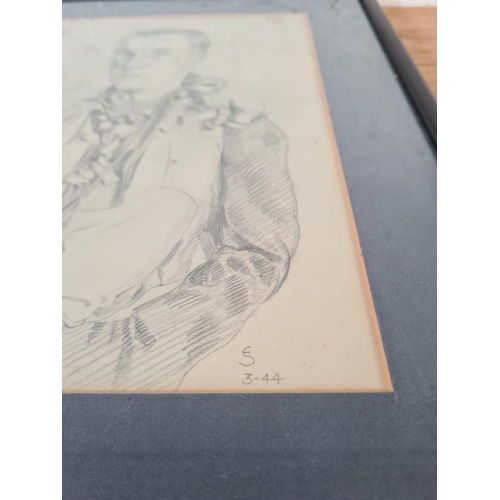 237 - A framed military pencil portrait - approx. 42m high x 34cm wide