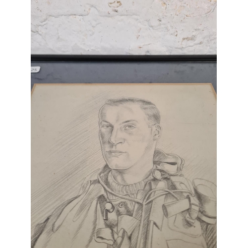 237 - A framed military pencil portrait - approx. 42m high x 34cm wide