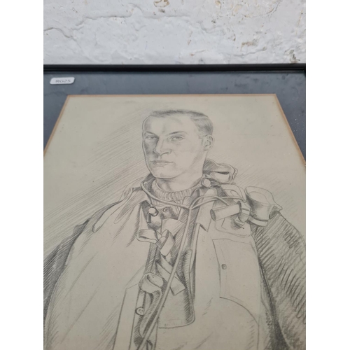 237 - A framed military pencil portrait - approx. 42m high x 34cm wide