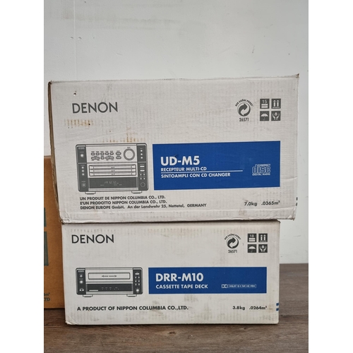 681 - Three items of boxed Denon hi-fi, one UD-M5 CD auto changer receiver, one DRR-M10 cassette deck and ... 