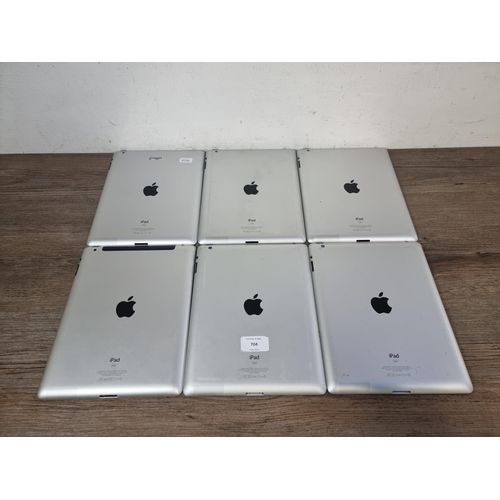 704 - Six Apple iPad tablets, three A1395, one A1396 and two A1416