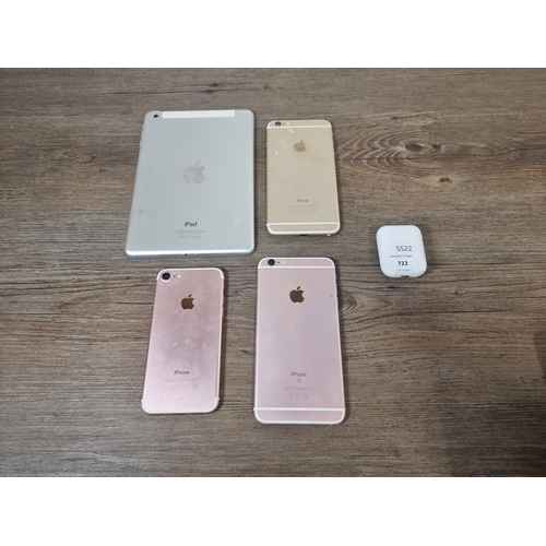 722 - Five items, one Apple iPad A1455 tablet, one Apple iPhone 6S Plus A1687 smartphone, one Apple iPhone... 