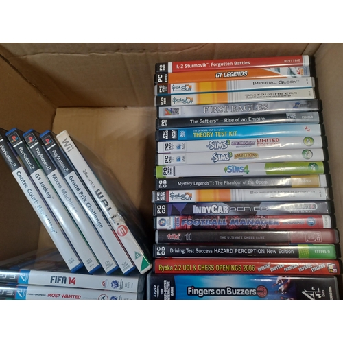 637 - A box containing games for various platforms to include PS3, PS2, PS1, PC CD ROMs etc.