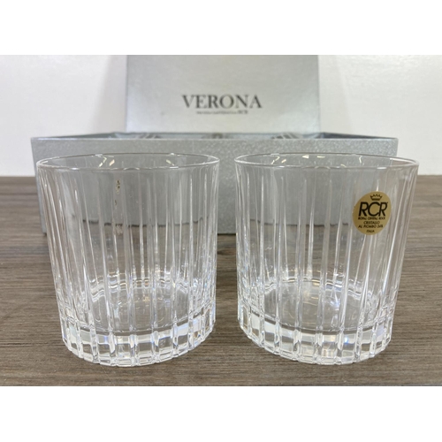 330 - A boxed set of six RCR Verona Italian lead crystal whisky tumblers