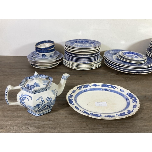 353 - A large collection of blue and white china to include Wood & Sons Yuan teapot, two Booths Real Old W... 