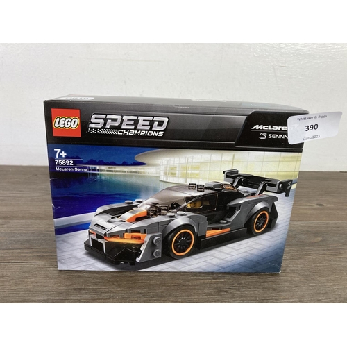 390 - Two boxed Lego Speed Champions construction sets, 75891 Chevrolet Chimaro ZL1 race car and 75892 McL... 