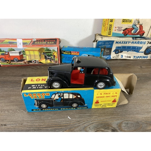 396 - Six boxed mid 20th century model vehicles to include OK Empire Made Rolls-Royce no. 3744, Empire Mad... 