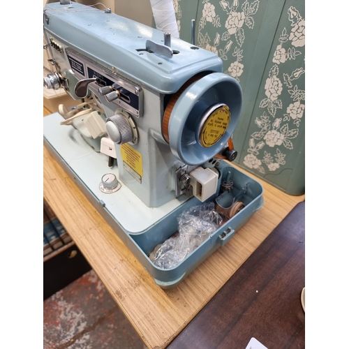 771 - A cased Jones Zig-Zag electric sewing machine with accessories and foot pedal