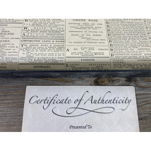 454 - A boxed A Day To Remember The Manchester Guardian 28th April 1933 with certificate of authenticity