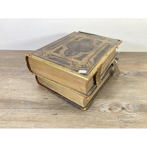 461 - Two late 19th/early 20th century hardback leather bound books, The Holy Bible and The Pilgrims Progr... 