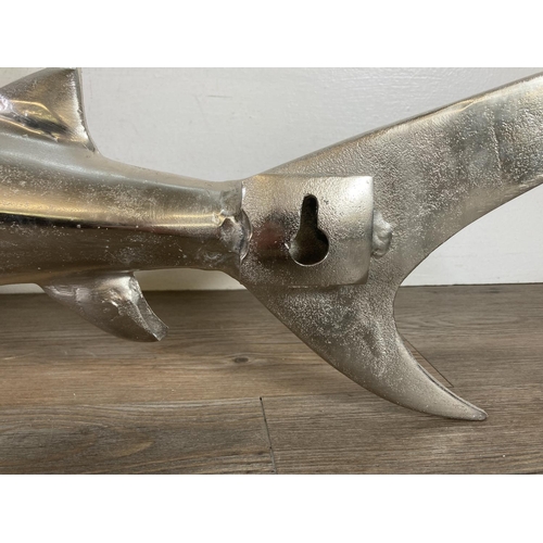 484 - A cast metal wall mountable shark  - approx. 33cm high x 103cm long x 30cm deep