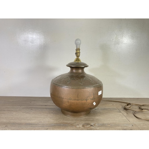 486 - A vintage copper table lamp - approx. 50cm high