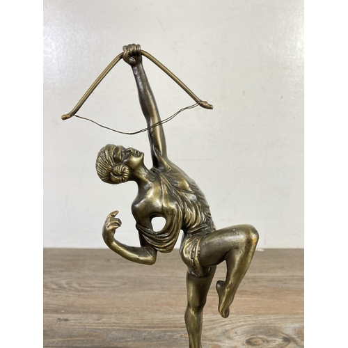 508 - An Art Deco style cast metal 'Diana The Huntress' sculpture on marble base - approx. 31cm high