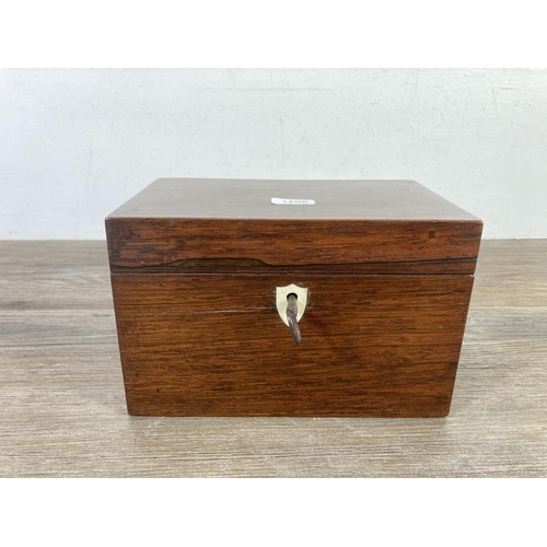 524 - A George III rosewood two division tea caddy - approx. 12cm high x 19cm wide x 12cm deep