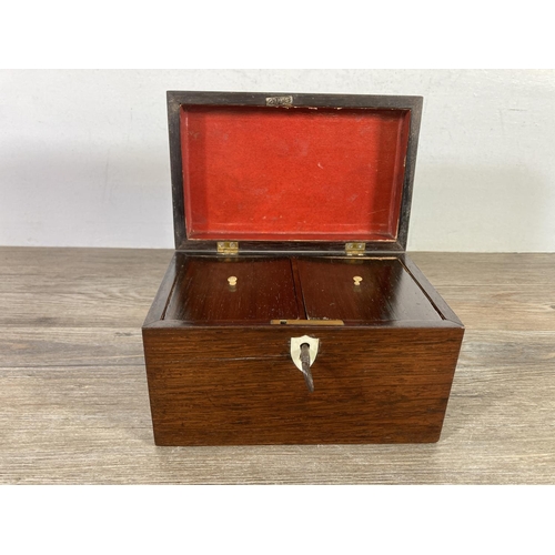 524 - A George III rosewood two division tea caddy - approx. 12cm high x 19cm wide x 12cm deep