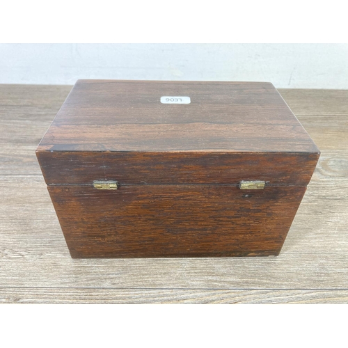 524 - A George III rosewood two division tea caddy - approx. 12cm high x 19cm wide x 12cm deep