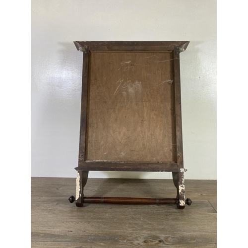 527 - An Edwardian mahogany framed bevelled edge wall hanging mirror - approx. 69cm high x 50cm wide