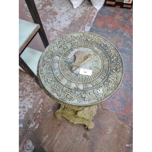 847 - A cast stone and alloy garden sundial approx 85cm high