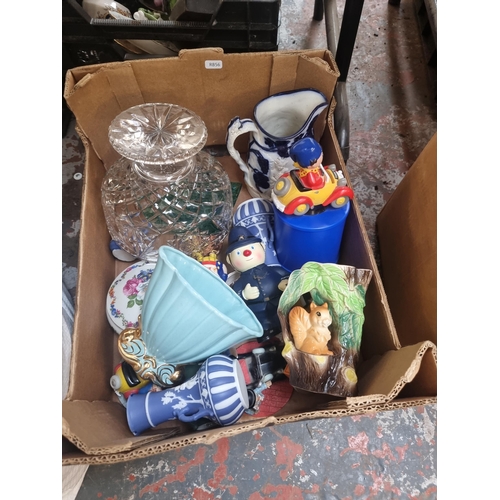 868 - Five boxes containing ceramics to include Royal Norfolk, Spode Plate, Wedgwood vase, Royal Doulton g... 