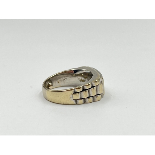 2127 - A white metal diamond ring with jubilee strap design, size K - approx. gross weight 12.69 grams