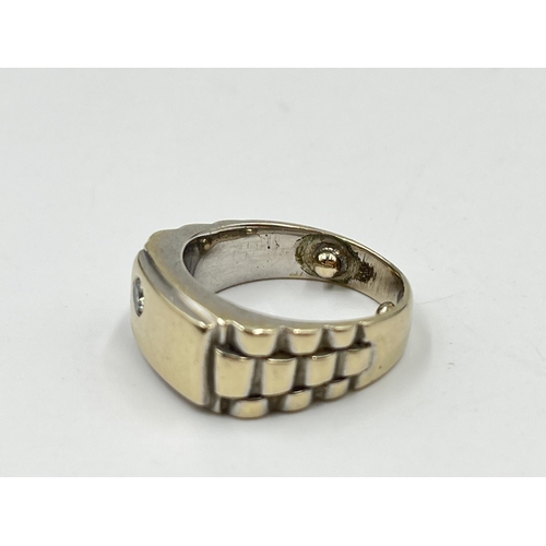 2127 - A white metal diamond ring with jubilee strap design, size K - approx. gross weight 12.69 grams