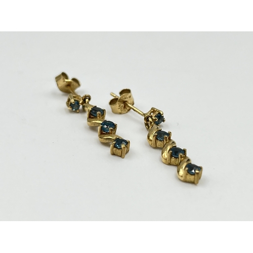 2131 - A pair of Soude hallmarked London 9ct gold and topaz drop earrings - approx. gross weight 2.15 grams