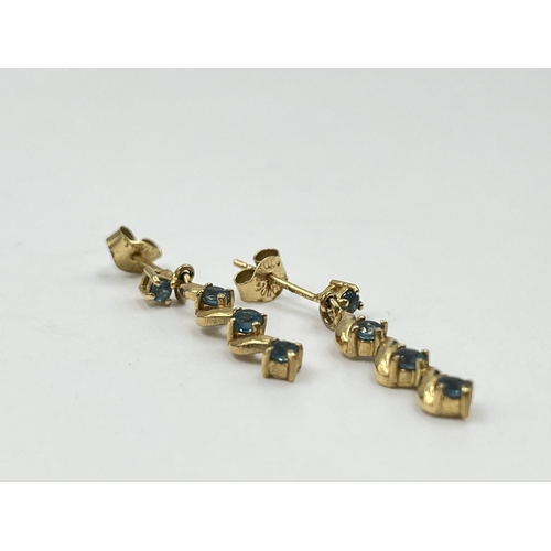 2131 - A pair of Soude hallmarked London 9ct gold and topaz drop earrings - approx. gross weight 2.15 grams