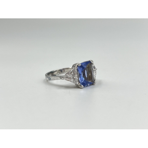 2140 - A .925 silver tanzanite and CZ dress ring, size M - approx. gross weight 4 grams