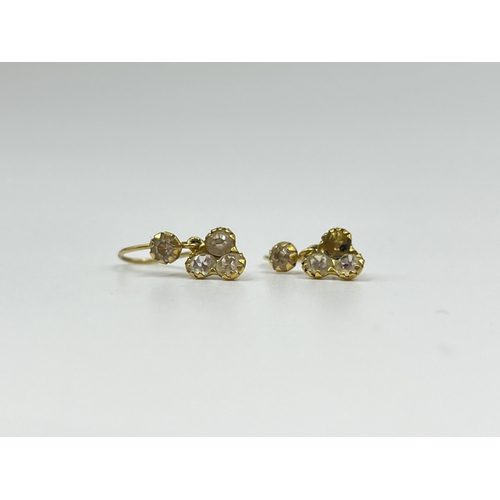 2151 - Two pairs of earrings, one yellow metal and one 9ct gold with CZ stones - approx. gross weight 0.65 ... 