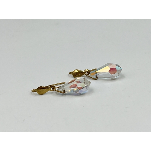 2155 - Four pieces of yellow metal jewellery to include a pair of 9ct gold Austrian Crystal earrings etc. -... 