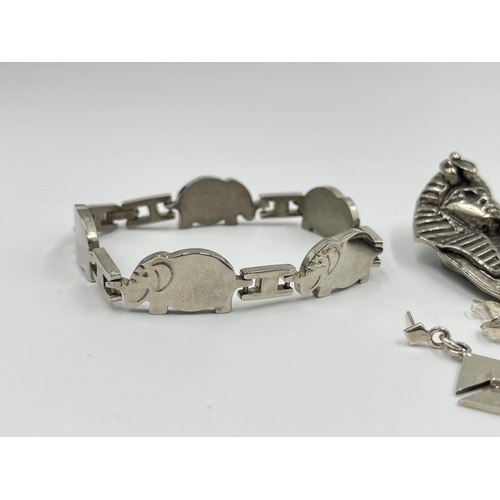 2162 - Seven pieces of jewellery to include .925 elephant panel bracelet, pair of .925 silver earrings, ste... 