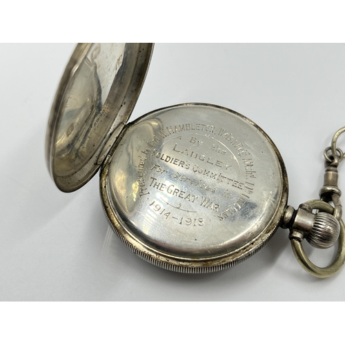 2211 - An early 20th century Limit hallmarked Birmingham silver cased pocket watch, dated 1918 with inscrip... 