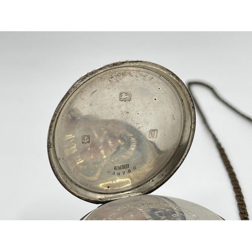 2211 - An early 20th century Limit hallmarked Birmingham silver cased pocket watch, dated 1918 with inscrip... 