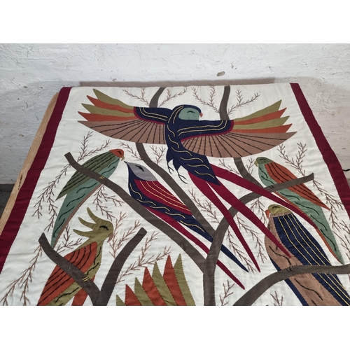 447 - An avian embroidered wall hanging - approx. 174cm long x 87cm wide