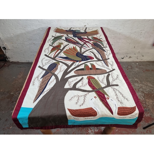 447 - An avian embroidered wall hanging - approx. 174cm long x 87cm wide