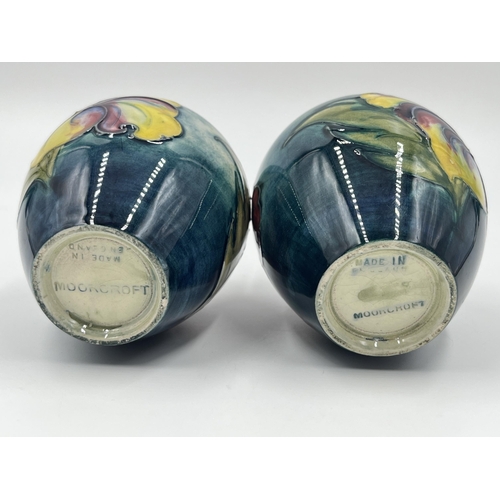 314A - A pair of Moorcroft Hibiscus pattern vases - approx. 9cm high