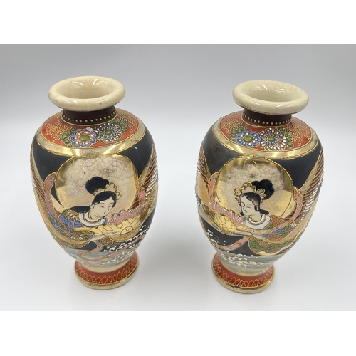 315 - A pair of Japanese satsuma ware porcelain vases - approx. 16.5cm high