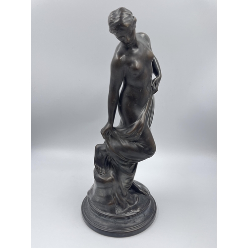 316A - A 19th century style bronzed ceramic nude lady figurine - approx. 38cm high