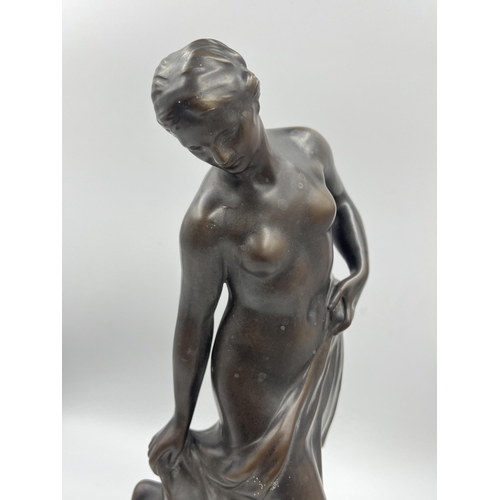 316A - A 19th century style bronzed ceramic nude lady figurine - approx. 38cm high