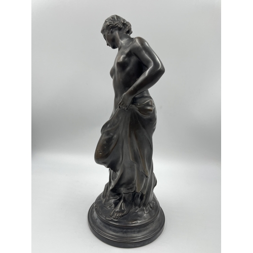 316A - A 19th century style bronzed ceramic nude lady figurine - approx. 38cm high