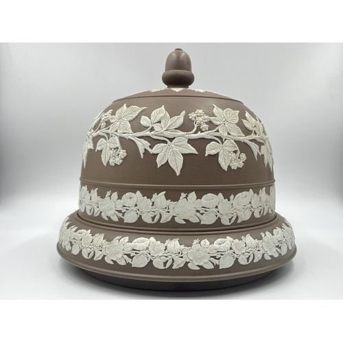 319 - A late 19th century Adams & Bromley brown Jasperware cheese dome - approx. 24cm high x 27cm diameter