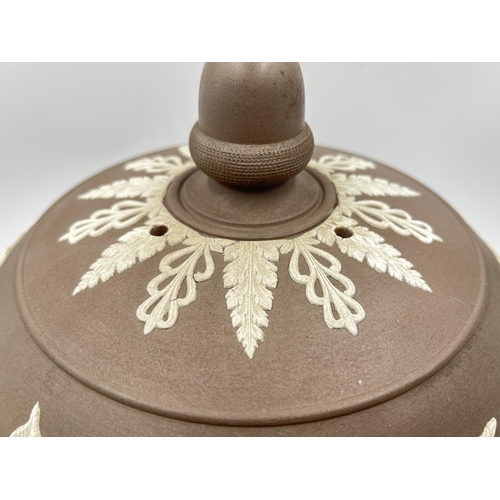 319 - A late 19th century Adams & Bromley brown Jasperware cheese dome - approx. 24cm high x 27cm diameter