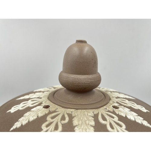 319 - A late 19th century Adams & Bromley brown Jasperware cheese dome - approx. 24cm high x 27cm diameter