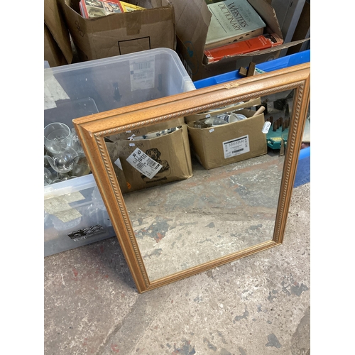 896 - Three boxes containing glassware to include Caithness vase and paper weight, framed mirror, framed w... 