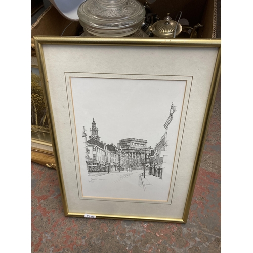 903 - A box containing ltd. ed. number 56 of 200 pencil signed print by David B. Prowse, oil on canvas pon... 