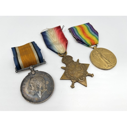 2357 - Three WWI British medals presented to 17558 PTE. J. Pegg N.Staff. Reg, one 1914-1918 War, one 1914-1... 