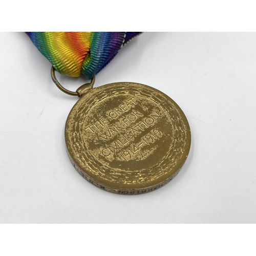 2358 - Two WWI British medals presented to 38575 PTE. J.N. Harrison K.S.L.I, one 1914-1918 War and one 1914... 