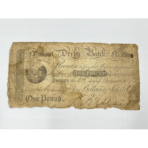 2371 - A George III Derby Bank One Pound note for Bellairs Sons & Co, signed and dated 6th December 1811